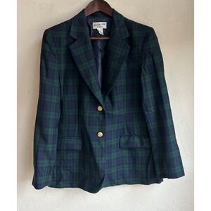 Vintage Pendleton Black Watch Tartan Plaid Blazer Jacket 10 Crest Wool Preppy